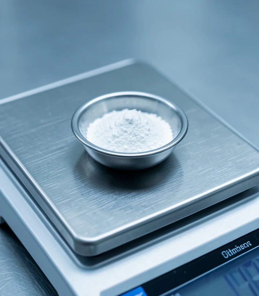 Laboratory analytical balance measuring vitamin powder